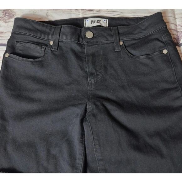 PAIGE Skyline Bootcut Black Jeans Mid Rise Stretch Denim Frayed Hem Size 26 - Picture 4 of 14